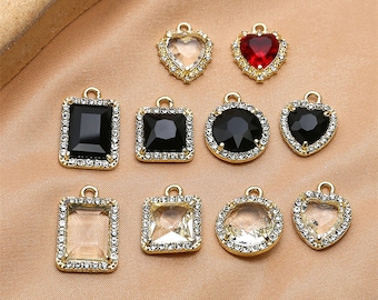 10 colgantes de piedras preciosas de forma cuadrada y redonda, colgantes de pendientes de cristal con forma de corazón y piedras preciosas, venta al por mayor de joyería