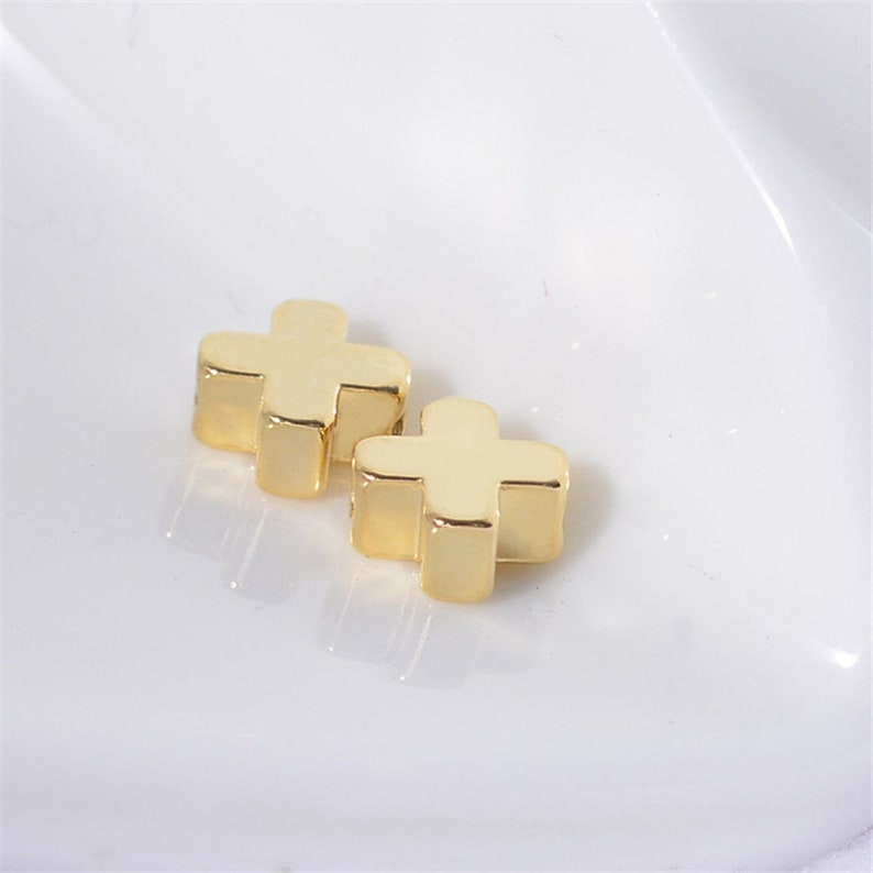 Wholesale 100pcs 24K Real Gold Plated Brass Cross Beads Bracelet Beads,Polished Gold Plated Brass Diy Jewelry Accessories