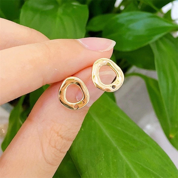 10pcs Real Gold Plated Brass Hollow Earring Stud,Brass Earring Posts With Hole,Brass Earring Attachment Finding Wholesale