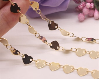 Catene a maglie a cuore in ottone placcato oro reale da 2 metri, catena a cuore placcato in oro, catena a maglie a cuore che trovano all'ingrosso, nichel senza piombo