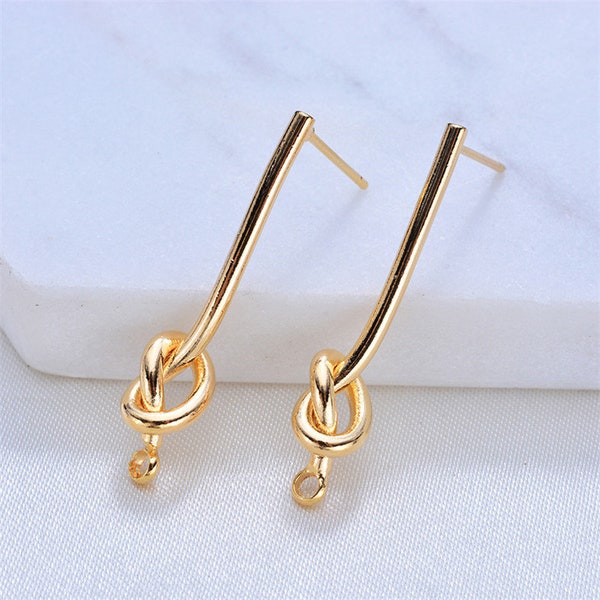 10pcs Real Gold Plated Long Bar Earring Stud,Ear Posts with Loop,Brass Earring Attachment Finding Wholesale