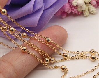 2 Meters Real Gold Plated Brass Beaded Link Chains,Gold Plated Chain,Bead Chain Wholesale,Nickel Lead Free