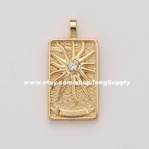 5 stuks De Zon Tarot Kaart Charme, 18K Vergulde Messing Tarot Kaart Hanger Charme, Tarot Kaart Hanger Sieraden Maken Groothandel Nikkel Loodvrij
