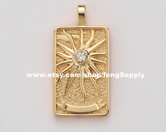 5pcs The Sun Tarot Card Charm,18K Gold Plated Brass Tarot Card Pendant Charm,Tarot Card Pendant Jewelry Making Wholesale Nickel Lead Free