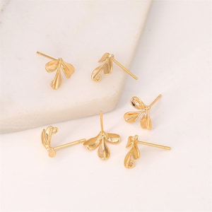 10pcs Flower Earring Stud,18K Gold Plated Flower Earring Post with Loop,Real Gold Plated Brass Earring Jewelry Finding Wholesale