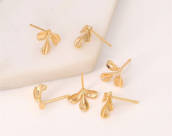 10st Blumen-Ohrring-Bolzen, 18K überzogene Blumen-Ohrring-Post mit Schleife, real vergoldeter Messingohrring-Schmucksachen, die Großverkauf