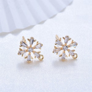 10pcs Zircon Snowflake Earring Stud,cz Crystal Earrings Posts With Loop ...
