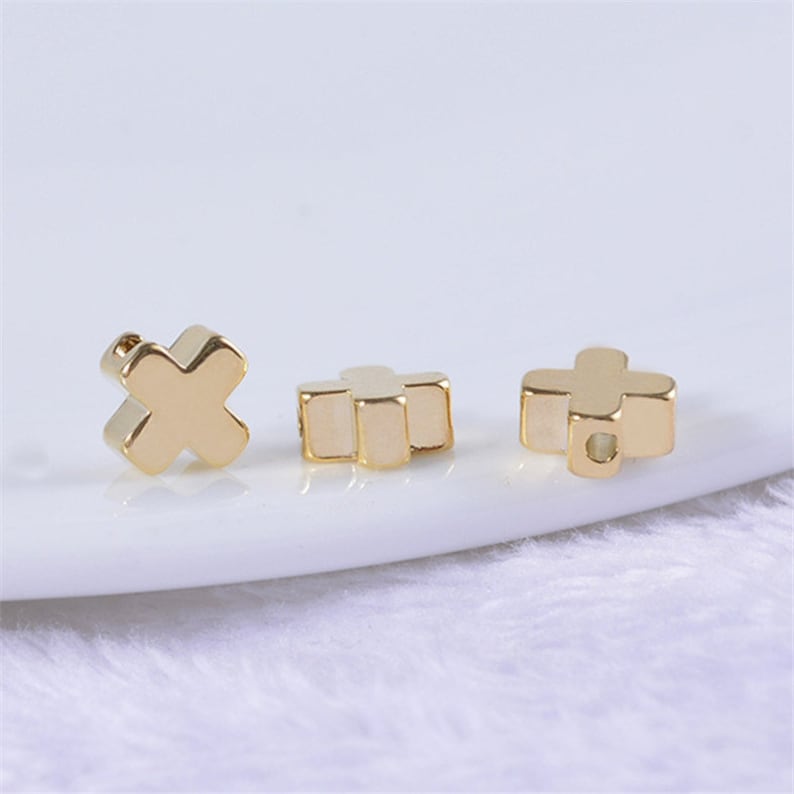 Wholesale 100pcs 24K Real Gold Plated Brass Cross Beads Bracelet Beads,Polished Gold Plated Brass Diy Jewelry Accessories