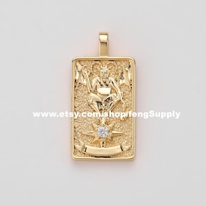5 stuks De Duivel Tarot Kaart Charme, 18K Vergulde Messing Tarot Kaart Hanger Charme, Tarot Kaart Hanger Sieraden Maken Groothandel Nikkel Loodvrij