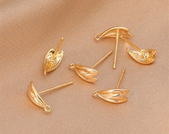 10pcs Real Gold Plated Heart Ear Stud,Gold Earring Post,Gold Plated Brass Earring Attachment Finding Wholesale,Nickel Lead Free