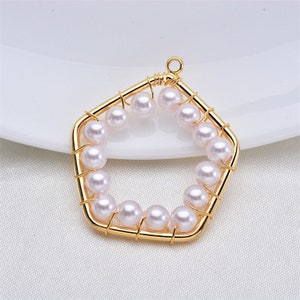 10pcs Hollow Geometric Pendant Charm,Pearl Earring Jewelry Pendant Charm Wholesale