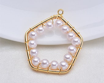 10pcs Hollow Geometric Pendant Charm,Pearl Earring Jewelry Pendant Charm Wholesale