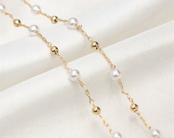 2 Meters Real Gold Plated Brass Link Chains,Pearl Chain,Brass Ball Chain Jewelry Finding Wholesale,Nickel Lead Free