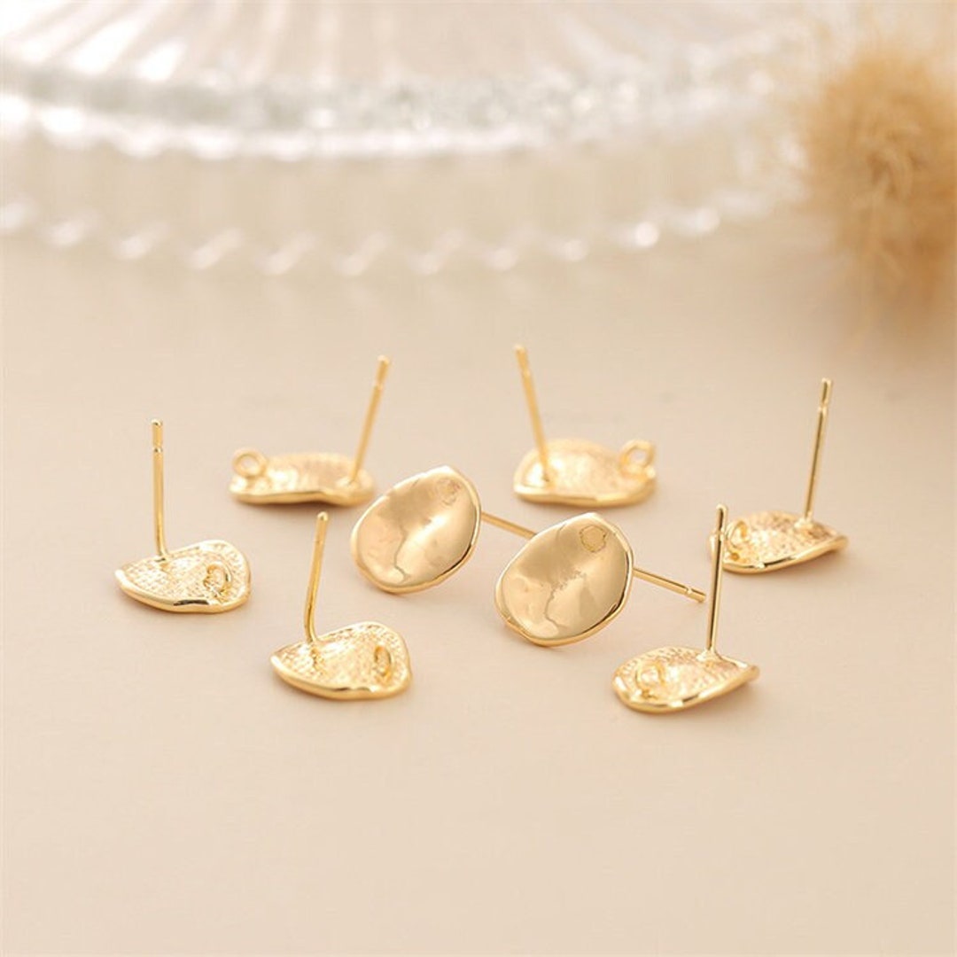 10pcs Real Gold Plated Brass Earring Stud,hammered Gold Earring Post