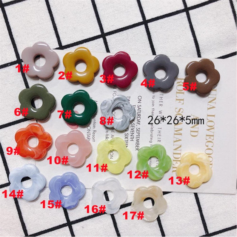 10PCS Resin Flower Pendant Charm,Acetate Acrylic Fresh Colors Hollow Flower Earring Charm DIY Jewelry image 4