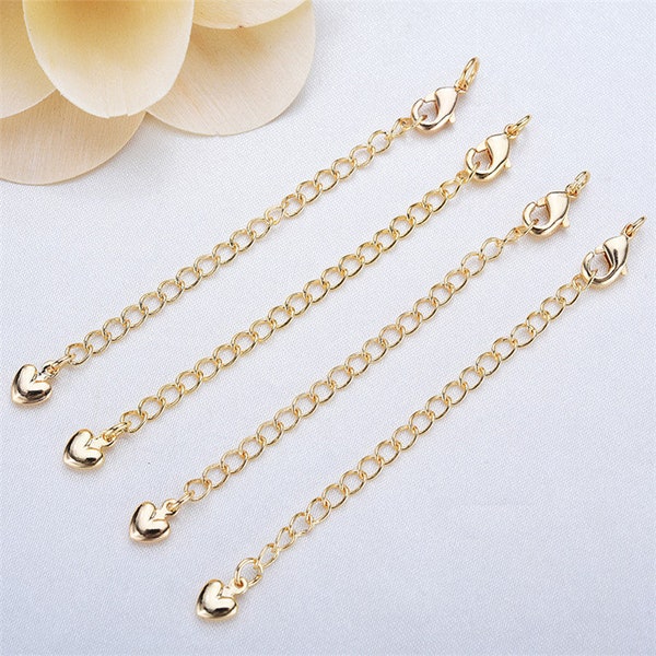 4pcs 18K Real Gold Plated Brass Lobster Claw Clasps with Extender Chain, Gold Extension Chain with Jump Rings Wholesale Lead Nickel Free