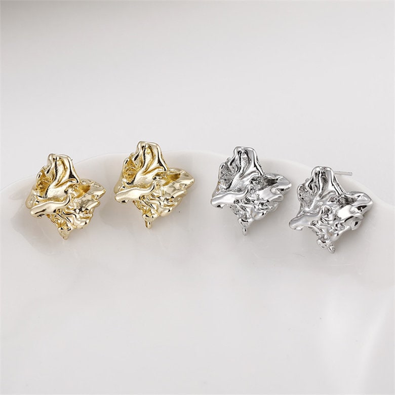 4pcs 14K Real Gold Plated Earrings Studhammered Gold Platinum Etsy