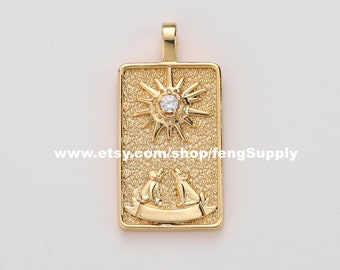 5pcs The Moon Tarot Card Charm,18K Gold Plated Brass Tarot Card Pendant Charm,Tarot Card Pendant Jewelry Making Wholesale Nickel Lead Free