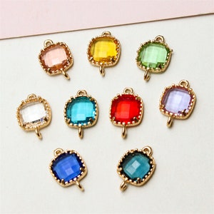 10pcs Square Shape Zircon Connector Charm,Crystal Gemstone Glass Square Shape Earring Connector Pendant Charm Wholesale