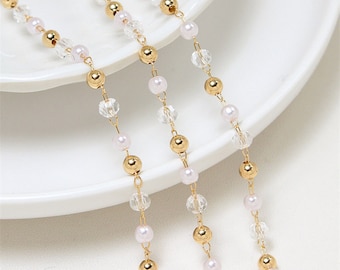 1 Meter Crystal Chain, Brass Link Chains, Pearl Chain, Brass Ball Chain Jewelry Finding Wholesale,Nickel Lead Free