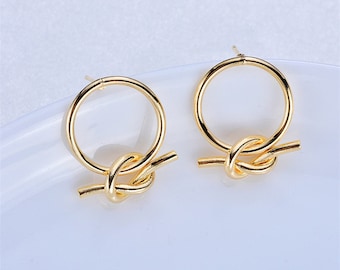 10pcs Real Gold Plated Brass Circle Earring Stud,Bowknot Earring Posts,Brass Earring Attachment Finding Wholesale