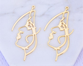 10 Stück Echtgold überzogene weibliche abstraktes Gesicht Anhänger, Messing Frauen Gesicht Anhänger Charms für Ohrring Schmuck machen, bleifrei nickelfrei
