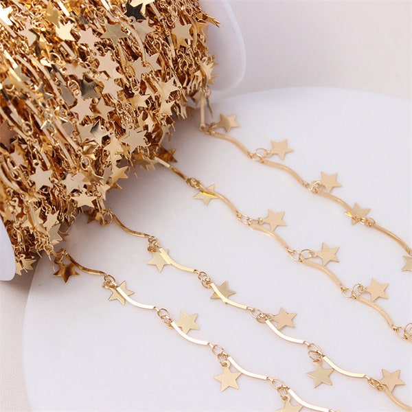 2 Meters Gold Plated Star Link Chains, Platinum Plated Star Link Chain, Star Chain Jewelry Finding Wholesale, Nickel Lead Free