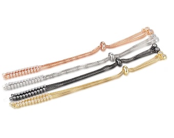 Bulk 10pcs Brass Box Chain,Sliding Adjustable Bracelet Chain,Half-finished Bracelet,CZ Chain,Rubber Stopper Bead,Connector Link Finding