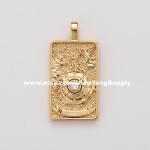 5pcs Het Rad van Fortuin Tarot Card Charm, 18K Vergulde Messing Tarot Card Charm, Tarot Card Hanger Sieraden Maken Groothandel