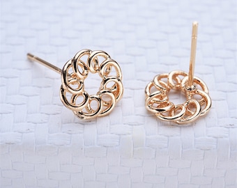 20pcs Real Gold Plated Circle Earring Stud,Round Earrings with Loop,Diy Earring Attachment Jewelry Finding Wholesale