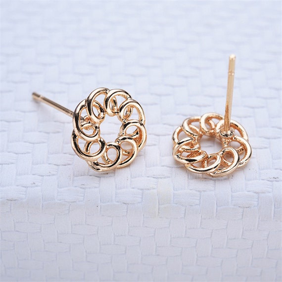 20pcs Real Gold Plated Circle Earring Stud,round Earrings With - Main Image