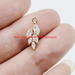 6pcs Bling CZ Pave Zircon Leaf Pendant, Cubic Zirconia Crystal Leaf Charm, Branches Pendant Earring Finding Wholesale 7*17mm