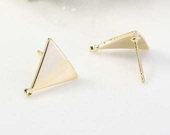 High-quality 10pcs Real Gold Plated Triangle Ear Stud,Ear Post Stud with Loop,Gold Plated Brass Earring Stud Attachment Finding Wholesale