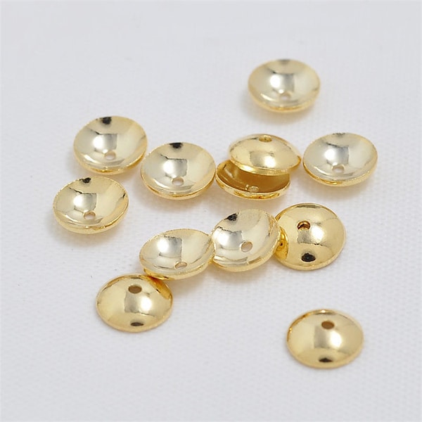 100pcs 24K Real Gold Plated Brass Bead Caps,Polished Gold Plated Smooth Spacers Beads Caps Accessories Diy Jewerly Fittings Wholesale