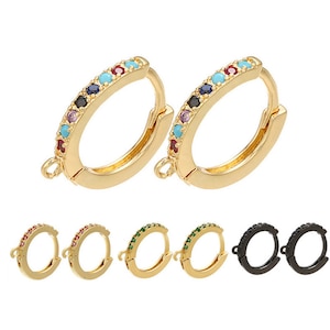 10pcs Real Gold Plated Brass Round Leverback Earring Hook,CZ Pave Earring Hook with Loop, Red Green Clear Zircon Earring Finding Wholesale