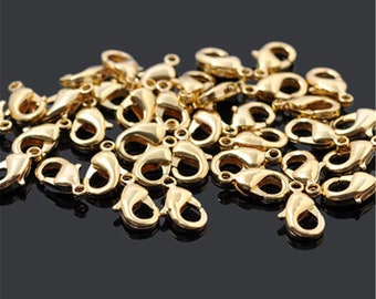 Wholesale 100pcs Real Gold Plated Lobster Claw Clasps,Gold Plated Brass Clasp for Necklace Bracelet Making