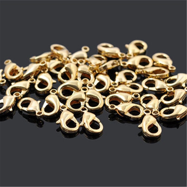 Wholesale 100pcs Real Gold Plated Lobster Claw Clasps,Gold Plated Brass Clasp for Necklace Bracelet Making