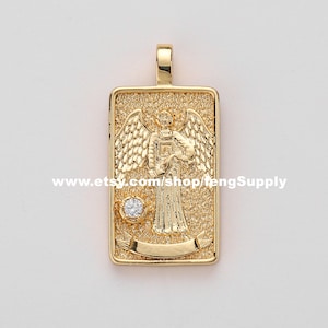 5pcs Temperance Tarot Card Charm, 18K Vergulde Messing Tarot Card Hanger Charm, Tarot Card Hanger Sieraden Maken Groothandel Nikkel Loodvrij