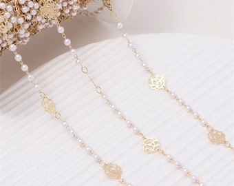 1 Meter Flower Chain, Brass Link Chains, Pearl Chain, Brass Chain Jewelry Finding Wholesale,Nickel Lead Free