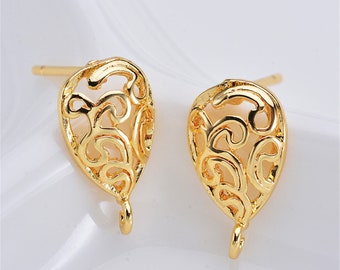 20pcs 24K Gold Plated Ear Stud,Ear Posts Stud with Loop,Real Gold Plated Brass Earring Stud Attachment Finding Wholesale