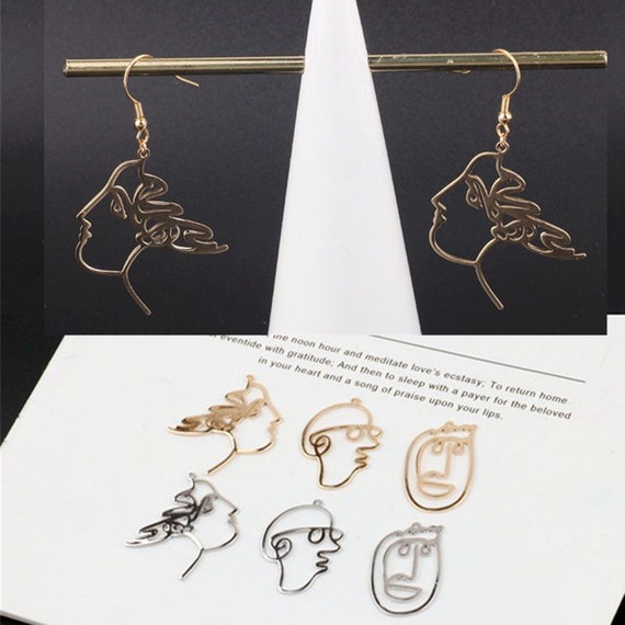 High-quality 10pcs 18K Gold Plated Abstract Face Pendant,Brass Cartoon Face Pendant Charms,Platinum Gold Plated Earring Connector Charm