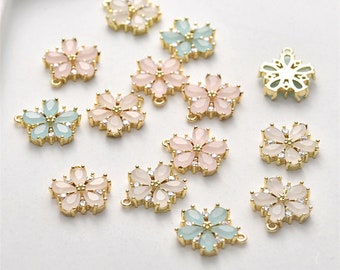 6pcs CZ Pave Flower Pendant Charm,Rhinestone Flower Pendant,Gold Plated Brass Pendant Charm Jewelry Finding Wholesale