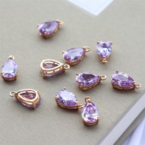 10pcs Purple Water Drop Shape Zircon Pendant Charm,CZ Micro Pave Tear Drop Pendant Charm Wholesale