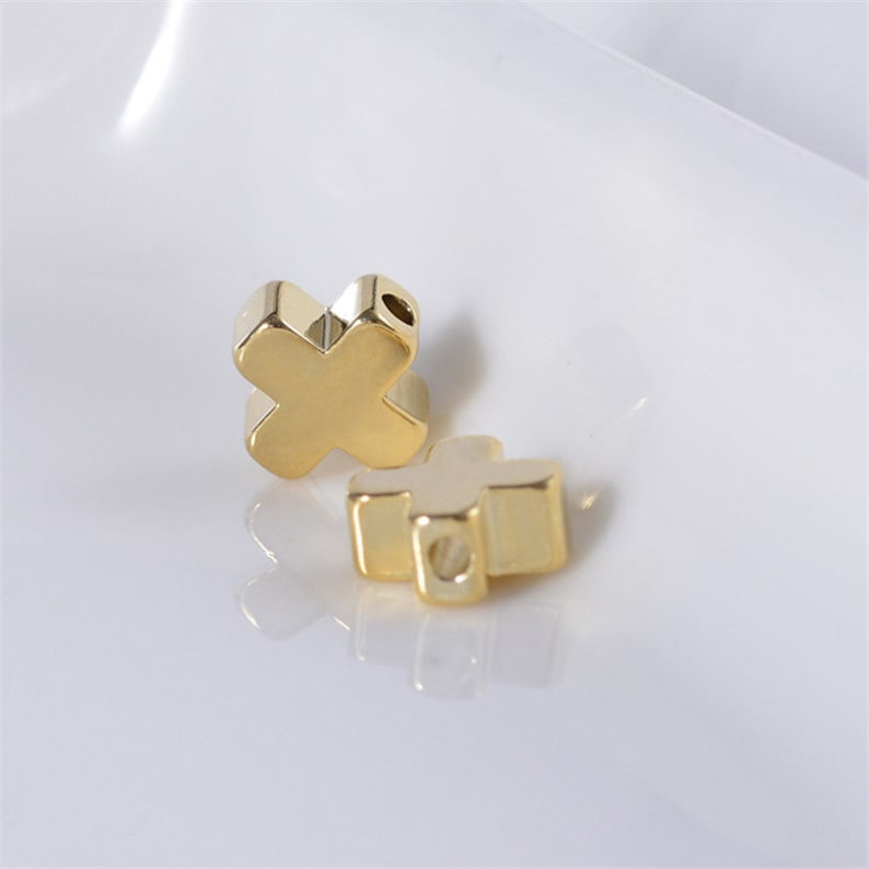Wholesale 100pcs 24K Real Gold Plated Brass Cross Beads Bracelet Beads,Polished Gold Plated Brass Diy Jewelry Accessories