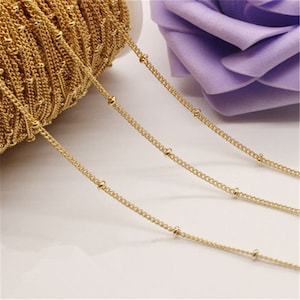 2 Meters Real Gold Plated Brass Beaded Link Chains,Gold Plated Chain,Flat Bead Chain Neckalce Jewelry Finding Wholesale,Nickel Lead Free