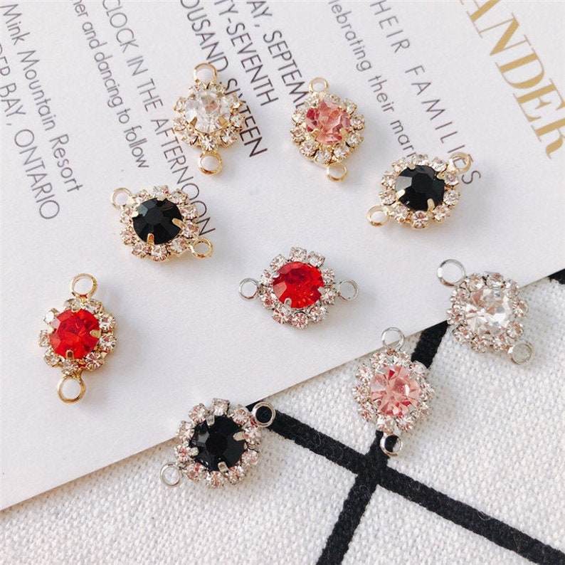 10pcs Shiny Round Shape Rhinestone Crystal Connector Charm,Gemstone Earring Connector Pendant Charm Wholesale image 1