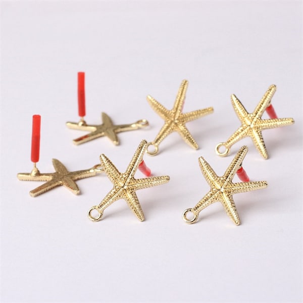10pcs Gold Starfish Earring Stud,Starfish Ear Post,Alloy Starfish Earring Attachment Jewelry Finding Wholesale