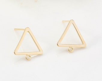 High-quality 10pcs Real Gold Plated Hollow Triangle Ear Stud,Gold Ear Post with Loop,Gold Plated Brass Earring Attachment Finding Wholesale