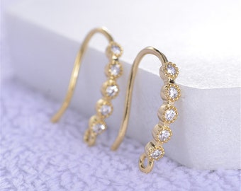 10 pcs Real Gold Plated Earring Hook,Brass Earrings Hook with Loop,CZ Paved Ear Hooks,Diy Earring Attachment Jewelry Finding