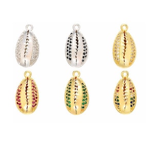 5pcs Zircon Cowrie Shell Pendant Charms,Pave CZ Shell Charm Pendant,Gold Platinum Plated Brass Shell Pendant for Jewelry Making Wholesale